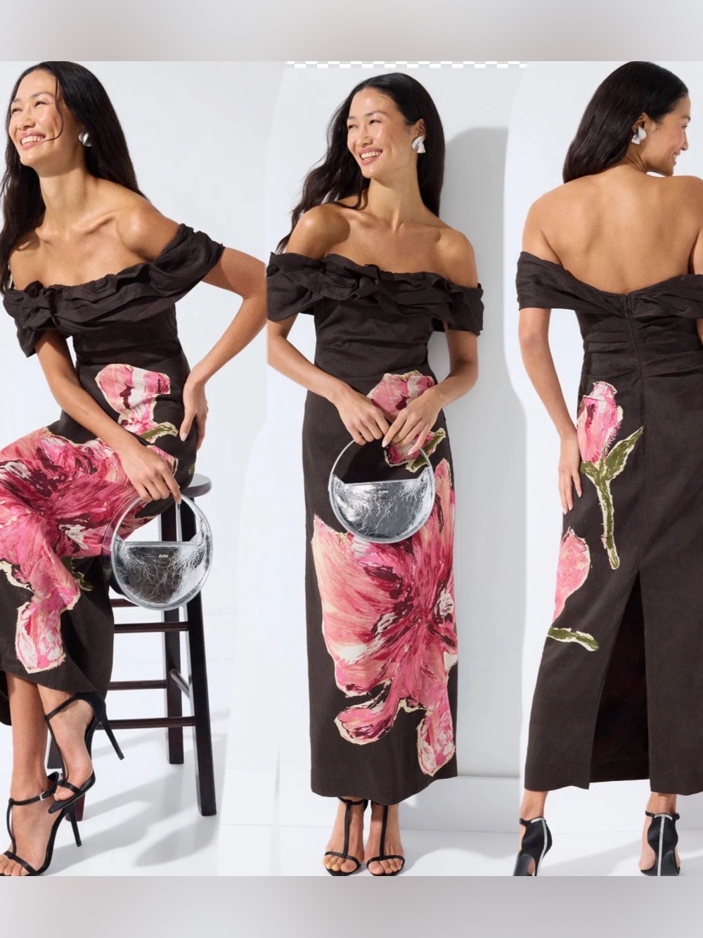 Acler Gifford Maxi Dress in Garnet Magnolia Off-Shoulder size US 6.